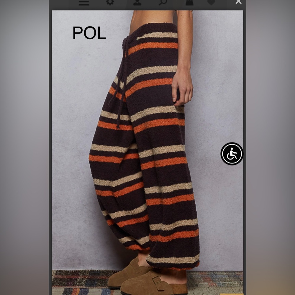BPB219-3🤎❤️POL playful Striped Pants in softest berber fleece-perfect casual day - Picture 4 of 9